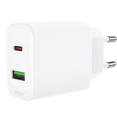 мережевий зарядний пристрій acefast a25 pd20w (1type-c/usb/3a) (білий) 