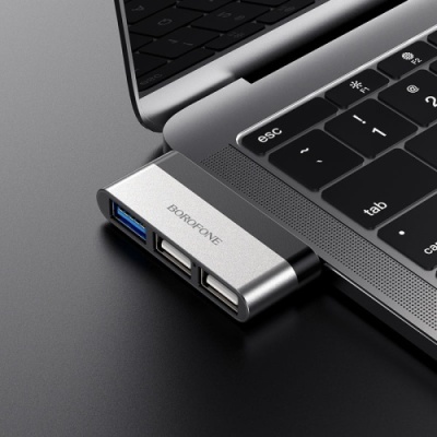 usb hub type-c borofone dh1 type-c to 3usb silver black 