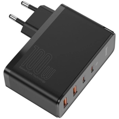 мережевий зарядний пристрій baseus gan2 pro quick charger (ccgan2p-l01) 2usb/60w/qc4.0 + 2type-c/100w/pd (black) 