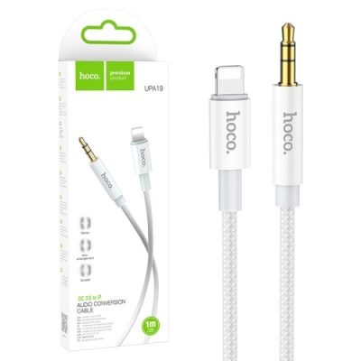 кабель aux hoco upa19 3.5mm(male) - lightning(male) 1m (сталевий) 