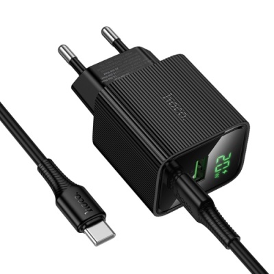 мережевий зарядний пристрій hoco cs83a 1usb/18w/qc3.0 + 1type-c/20w/pd + (type-c - type-c) (чорний) 