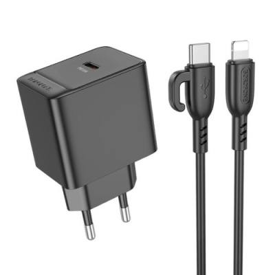 мережевий зарядний пристрій borofone bas15a erudite 1type-c/30w/pd + (type-c - lightning) (чорний) 
