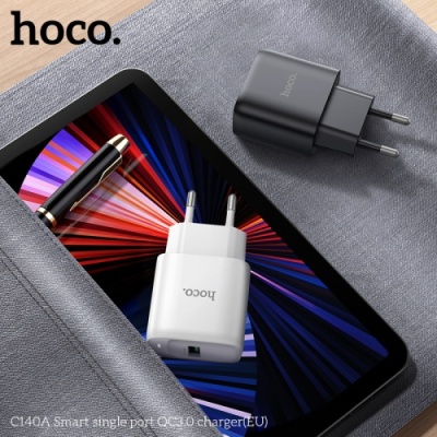 мережевий зарядний пристрій hoco c140a 1usb/18w/qc3.0 (чорний) 