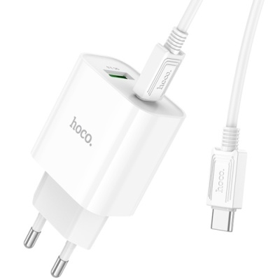 мережевий зарядний пристрій hoco c80a plus 1usb/18w/qc3.0 + 1type-c/20w/pd + (type-c - type-c) (білий) 