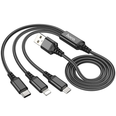 кабель hoco x76 3in1 usb - (lightning+microusb+type-c) 2.0a/1m (чорний) 