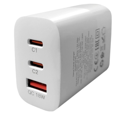 мережевий зарядний пристрій hoco dc40 1usb/18w/qc3.0 + 2type-c/65w/pd (білий) 