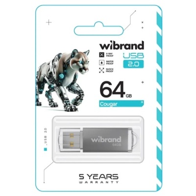 usb флеш-накопичувач wibrand 64gb cougar (срібло) 