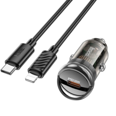 Автомобільний Зарядний Пристрій Hoco Z53 1Type-C/30W/PD + (Type-C - Lightning) (Чорний)