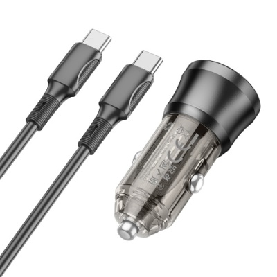 Автомобільний Зарядний Пристрій Borofone BZ24 1USB-C QC/PD20W + (Type-C - Type-C) (Прозоро-чорний)