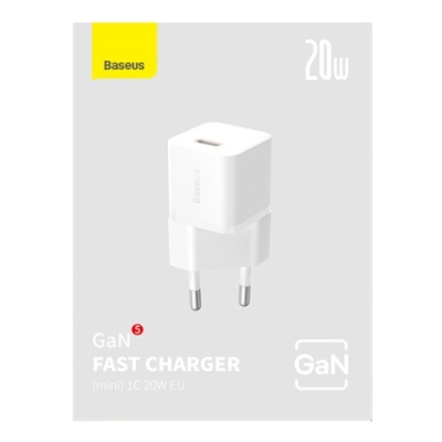 мережевий зарядний пристрій baseus gan5 (ccgn050102) 1type-c/20w/pd (білий) 