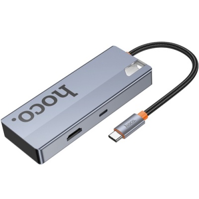 usb hub hoco hb50 type-c 5-in-1 (hdtv+pd+usb3.0*3) (сірий) 