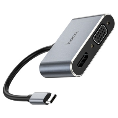 usb hub hoco hb30 type-c eco type-c multi-function converter(hdtv+vga+usb3.0+pd) metal grey 