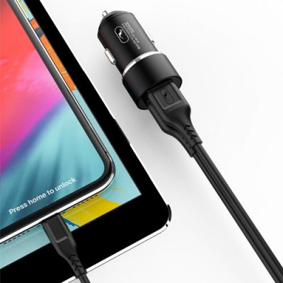 Автомобільний Зарядний Пристрій SkyDolphin SZ02T 2USB/2.4A + (USB - Type-C) (Чорний)