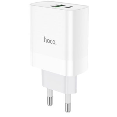 мережевий зарядний пристрій hoco nt9 1usb/18w/qc3.0 + 1type-c/20w/pd (білий) 