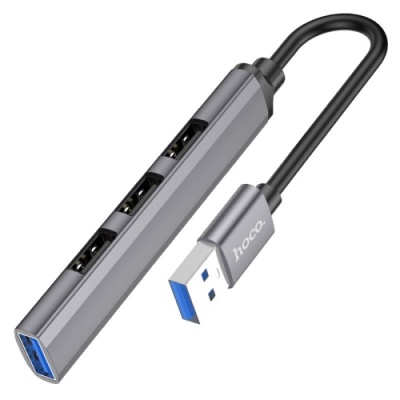 usb hub hoco hb26 4-in-1 adapter (usb to usb3.0+usb2.0*3) (сiрий) 