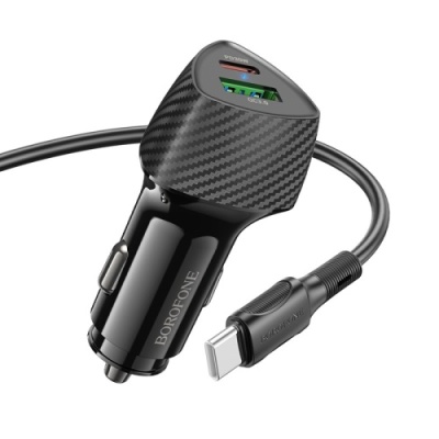 Автомобільний Зарядний Пристрій Borofone BZ31C 1Type-C/30W/PD + 1USB/18W/QC3.0 + (Type-C - Type-C) (Чорний)