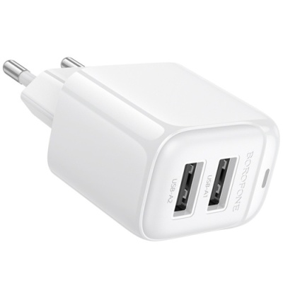 мережевий зарядний пристрій borofone bas41a 2usb/12w/2.4a (білий) 