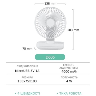 настільний бездротовий вентилятор gxqc d606 (білий) 