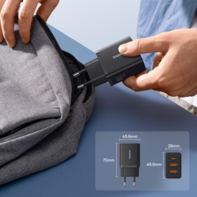 мережевий зарядний пристрій baseus cube fast charger eu cluster (p10111402113-00) 2usb/qc3.0 + 1type-c/30w/pd (чорний) 