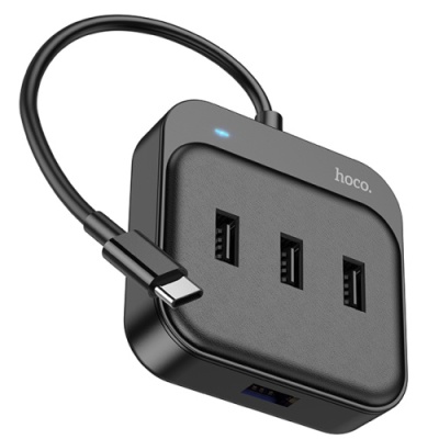 usb hub hoco hb31 easy 4-in-1 converter (type-c to usb3.0+usb2.0*3) 0,2m. black 