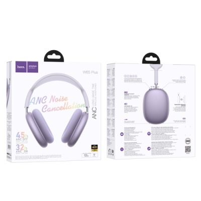 бездротові навушники накладні hoco w65 plus 45h happy anc (violet) 