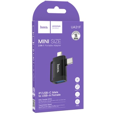 перехідник hoco ua31f lightning/type-c-usb 2in1 (чорний) 