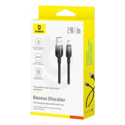 кабель baseus discolor series fast charging usb - lightning 2.4a (p10374900111-00) (1m) (black) 