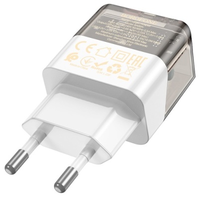 мережевий зарядний пристрій borofone ba80a 1usb/18w/qc3.0 + 1type-c/20w/pd (прозоро-чорний) 