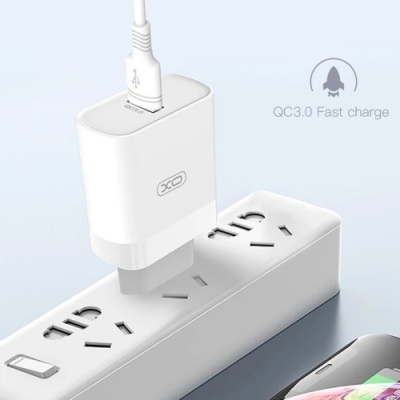 мережевий зарядний пристрій xo l63 1usb/15w/qc3.0 + (usb - microusb) (бiлий) 