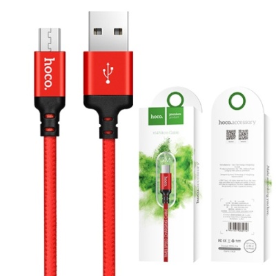 кабель hoco x14 times speed usb - microusb 2.4a/2m (червоно-чорний) 