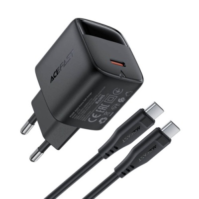 мережевий зарядний пристрій acefast a113 pd20w (1type-c) + type-c - type-c (1,2м) (чорний) 