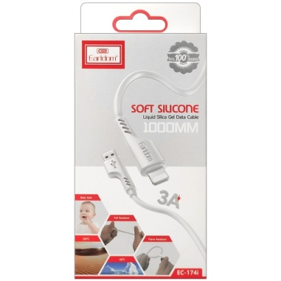 кабель earldom ec-174i soft silicone usb - lightning 3a/1m (білий) 