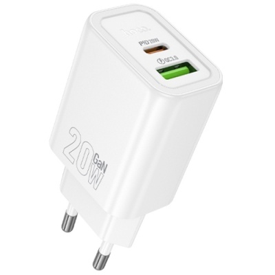 мережевий зарядний пристрій hoco n61 1usb/18w/qc3.0 + 1type-c/20w/pd (білий) 