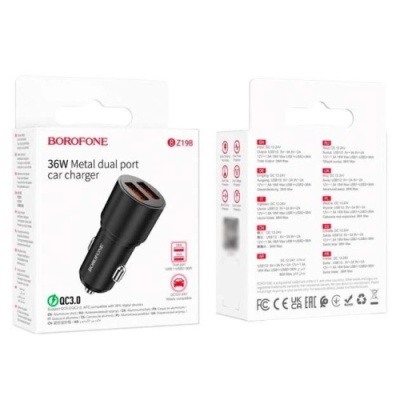 Автомобільний Зарядний Пристрій Borofone BZ19B 2USB/18W+18W/QC3.0 (Чорний)