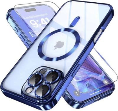 Купить чохол tpu metallic full camera with magsafe для apple iphone 16 pro (blue) онлайн