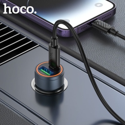Автомобільний Зарядний Пристрій Hoco Z57A PD30W+QC3.0 (1USB/1Type-C) + (Type-C - Lightning) (Сірий)