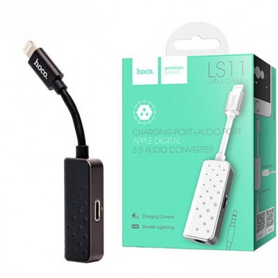 перехідник hoco ls11 lightning - (aux (3.5mm)+lightning charge) (чорний) 