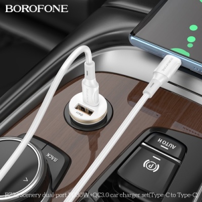 Автомобільний Зарядний Пристрій Borofone BZ22 1USB/18W/QC3.0 + 1Type-C/30W/PD + (Type-C - Type-C) (Бiлий)
