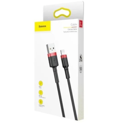 кабель baseus cafule usb - lightning 2.4a/0.5m (calklf-a19) (black-red) 