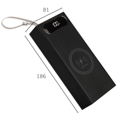 корпус multi-powerbank l16, під елементи 18650 до 16 шт, 22.5+15w, з бездротовою зарядкою та ліхтарем, чорний 