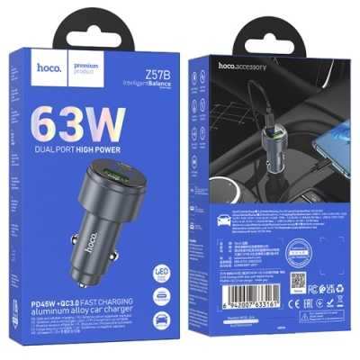 Автомобільний Зарядний Пристрій Hoco Z57B 1USB/18W/QC3.0 + 1Type-C/45W/PD (Сірий)