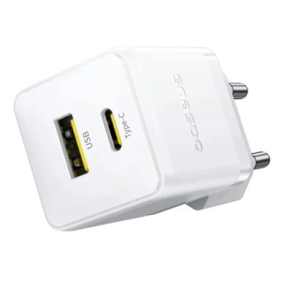 мережевий зарядний пристрій baseus palm fast charger (p10111608213-01) 1usb/qc3.0 + 1type-c/pd 20w + (type-c - type-c 60w) (білий) 