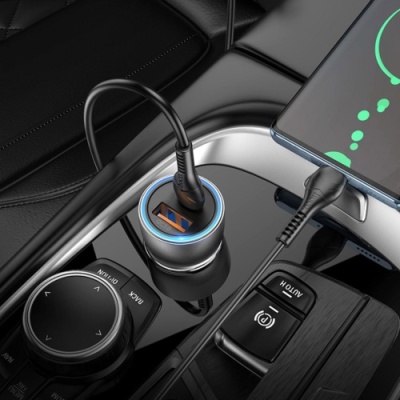 Автомобільний Зарядний Пристрій Hoco NZ8 Sprinter 43W PD25W+QC3.0 (Type-C to Lightning) (Помаранчевий)