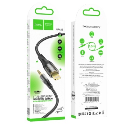перехідник hoco upa25 lightning - jack 3.5 plug (1m) (чорний) 