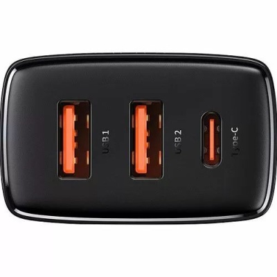 мережевий зарядний пристрій baseus compact quick charger (ccxj-e01) 2usb/18w/qc3.0 + 1type-c/30w/pd (чорний) 