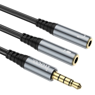 кабель aux hoco splitter upa21 2-in-1 3.5 male to 2 female 0.25m (сiрий) 