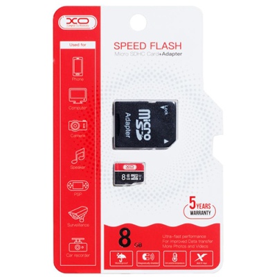 карта пам'яті xo microsdhc 8gb + sd adapter (чорно-червоний) 