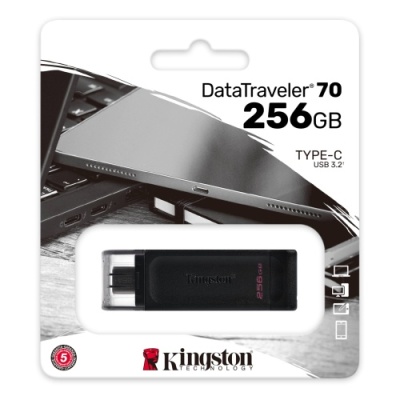 usb флеш-накопичувач kingston dt 70 256gb usb 3.2 + type-c (чорний) 