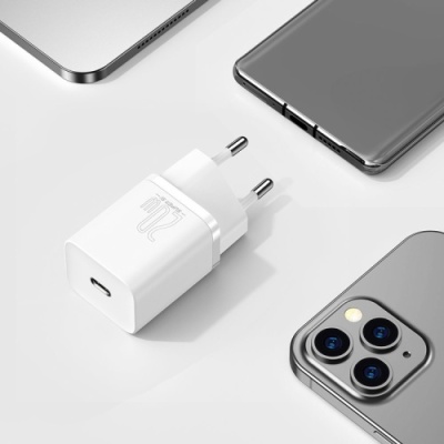 мережевий зарядний пристрій baseus super si (tzccsup-b02) 1type-c/20w/pd +(type-c - lightning) 1m (білий) 