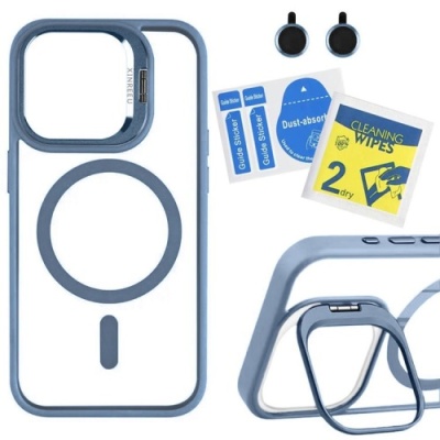 Купить чохол tpu+pc+metal stand case with magsafe and camera lenses для apple iphone 16 (blue) онлайн